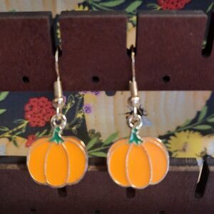 Fall Pumpkin Enameled Dangle Earrings